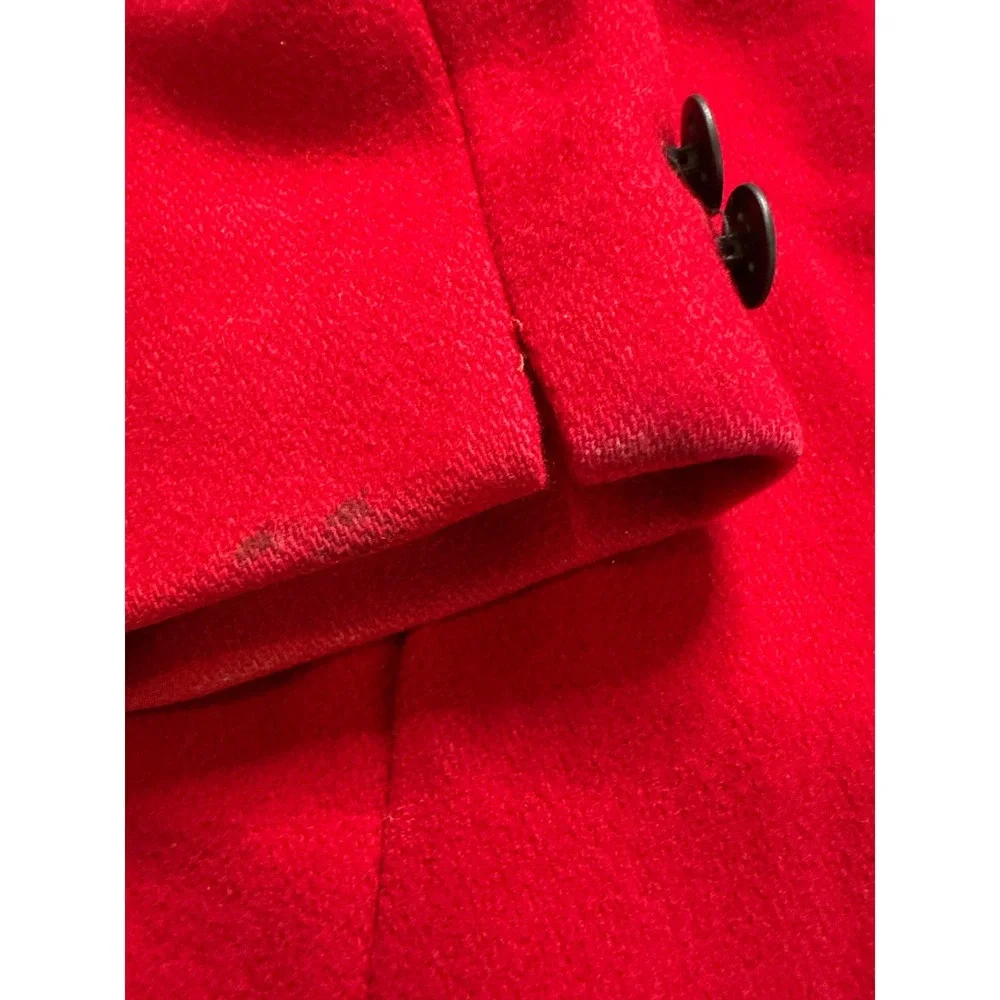Vintage Fashions By Jill Women's Red Black‎ Trench Coat 100% Wool Leather Collar